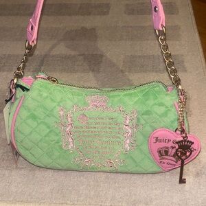 Juicy Couture Mint Green and Pink Quilted Shoulder Bag